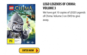 Just Kidding – Win 1/10 Lego Legends of Chima dvds (Ages 7-13)