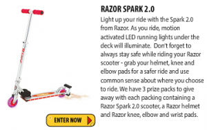 Just Kidding – Win 1/3 Razor Spark scooter packs (Ages 7-13)