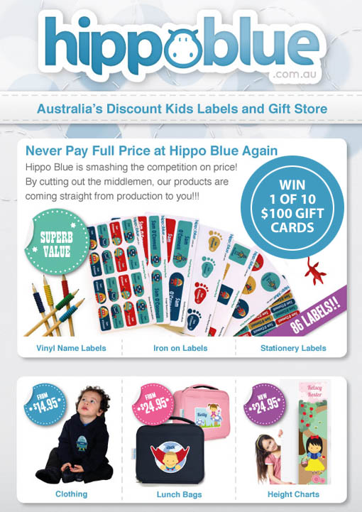 KidStyleFile – Win 1 of 10 $100 Gift Vouchers from Hippo Blue