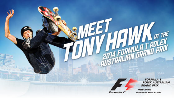 Network Ten – Win Trip To Melbourne Meet Tony Hawk at the 2014 Formula 1® Rolex Australian Grand Prix