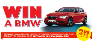 Spend $5 on Chupa Chups, Mentos, Mentos Pure Fresh, or Pringles from a Participating Independent Supermarket – WIN A BMW