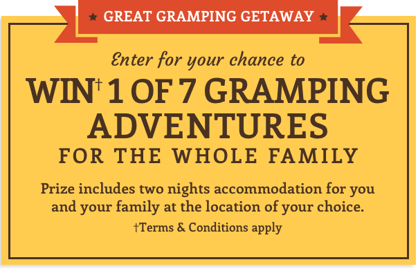 The Gramping Association – Win 1/7 two night stays for whole family (7) at a Turu campsite your choice ( sign up to win)
