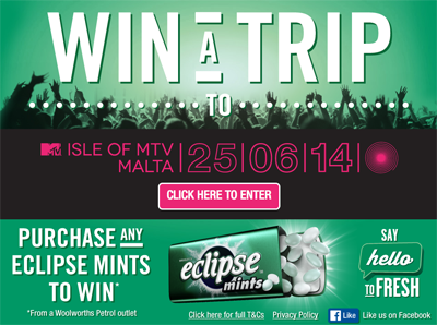 Eclipse Mints / Woolworths Petrol – Win a trip to Isle of MTV MALTA 2014