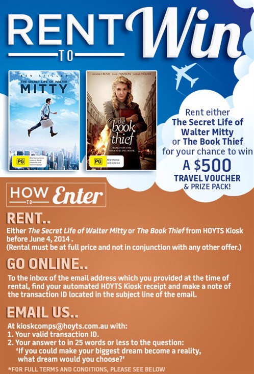 Hoyts Kiosk – Win a $500.00 travel voucher & book/dvd pack
