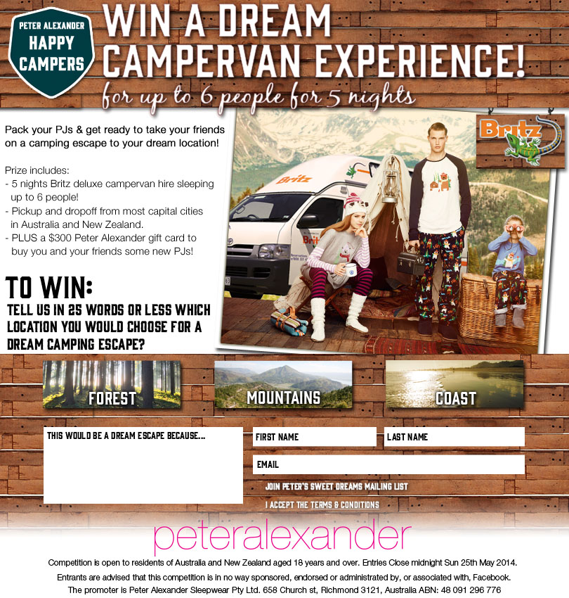 Peter Alexander Facebook – Win a dream Campervan Experience