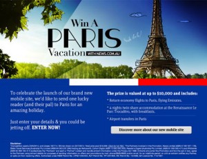 News.com.au – Win A $10,000 Trip To Paris