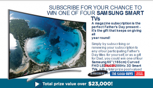 Mag Shop – Win 1/4 Samsung TV this Father’s Day Promotion