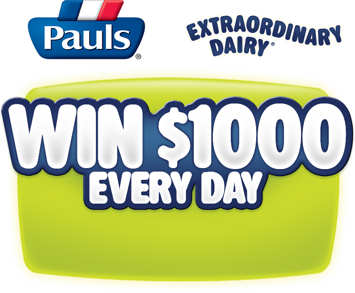 Pauls Dairy – Purchase any Pauls 2L or 3L milk to win $1000 everyday