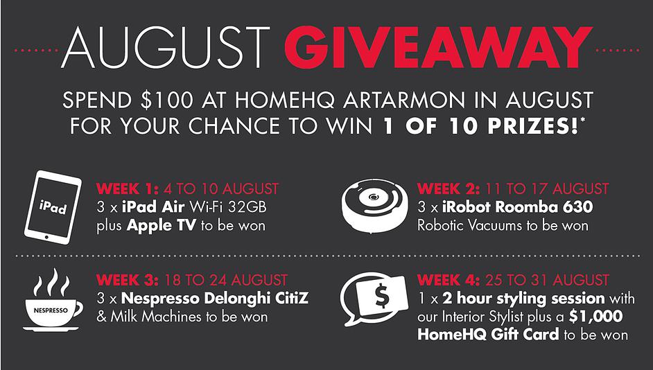 Artarmon homeHQ – Spend $100 for a chance to Win 1 of 10 prizes