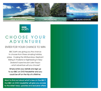 BBC Earth – Choose your own adverture – Win a fabulous holiday prize package