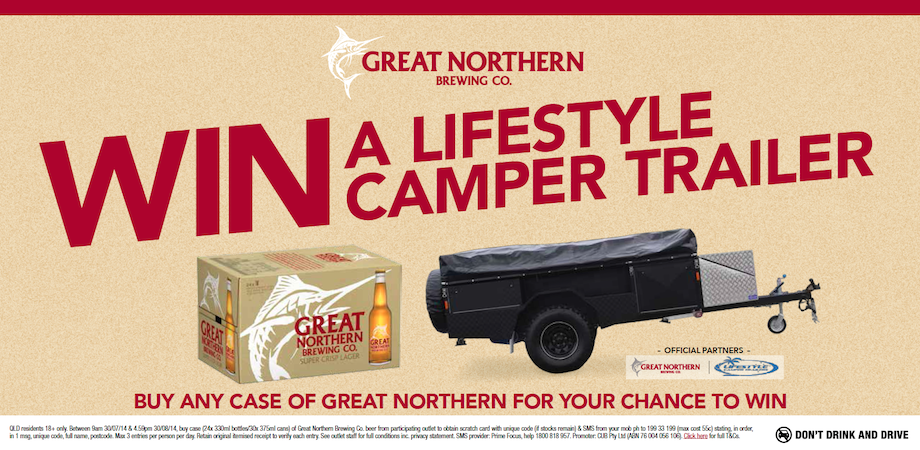 Bottlemart – buy any case of great Northern for your chance to Win a Lifestyle Camper Trailer