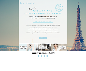 Blue Illusion – Win a Trip To Juliette Binoche’s Paris 2014 valued up to $15,000