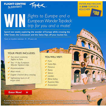 Flight Centre – Win a 14 day European Wonder Topdeck Trip 2014