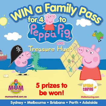 Mum Central – Win 1 of 5 family tickets for 4 to Peppa Pig Live Treasure Hunt