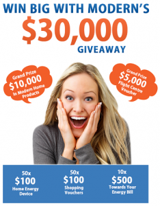 Win Win – Win weekly and monthly prizes with Moderns including $10000 Grand Prize in Modern Home Products and $5000 Flight Center Voucher
