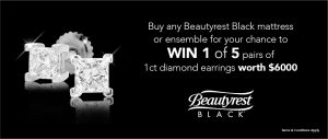 Australian Comfort Group – Beautyrest – Win 1 of 5 pairs of 18ct White Gold Princess Cut Diamond Earrings valued at $6,000