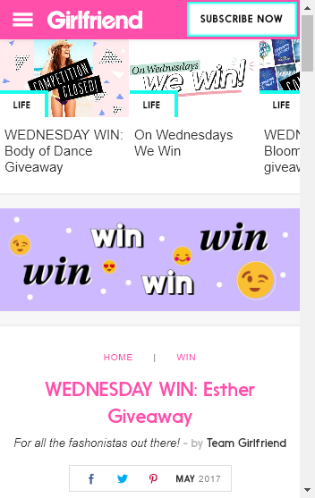 Girlfriend Magazine – Esther Giveaway –  Win The Perfect Prize Bundle From Esther Including