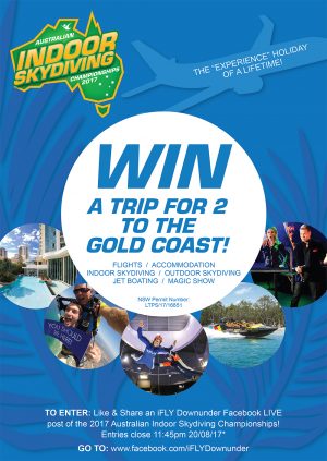 Indoor Skydiving Penrith – Australian Indoor Skydiving Championship 2017 – Win a trip for 2 to the Gold Coast