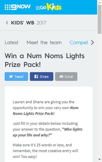 Kids’ Wb – Win A Num Noms Lights Prize Pack (prize valued at  $64)