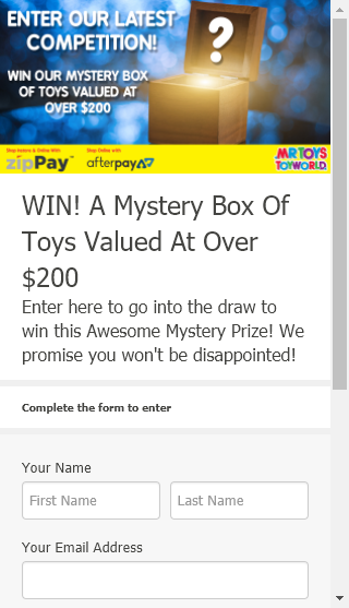 Mr Toys Toyworld –  Win An Awesome Mystery Prize  (prize valued at  $200)
