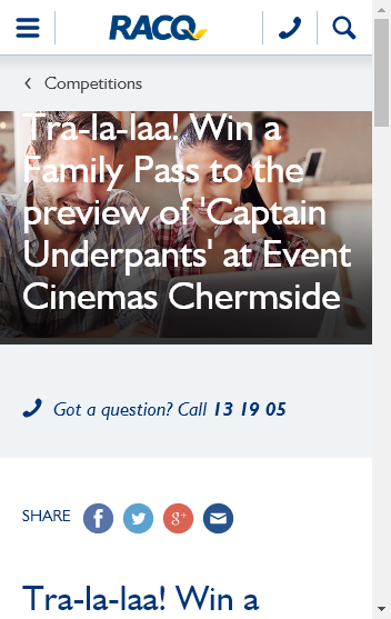 RACQ  – Win 1 of 20 Family Passes To The Preview Of ‘captain Underpants’ At Event Cinemas Chermside  (prize valued at  $1,560)