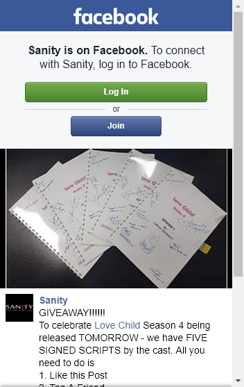 Sanity – Win 1 of 5 Signed Love Child Scripts – Closes 10am