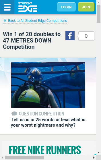Student Edge  – Win 1 Of 20 Doubles To 47 Metres Down (prize valued at  $820)