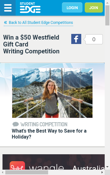 Student Edge  – Win A $50 Westfield Card – 400 Word Writing Competition (prize valued at  $50)