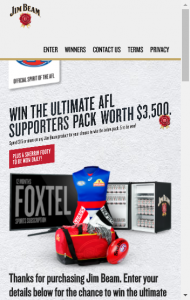 Thirsty Camel Liquor Stores Spend – $15 On Jim Beam – Win The Ultimate Afl Supporters Pack (prize valued at  $24,895)