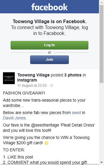 Toowong Village –  Win A Toowong Village $200 Gift Card (prize valued at  $200)