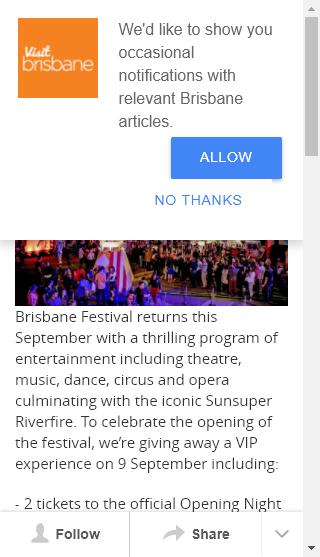 Visitbrisbane – Win Tickets Brisbane Festival Opening Night Closes @9am