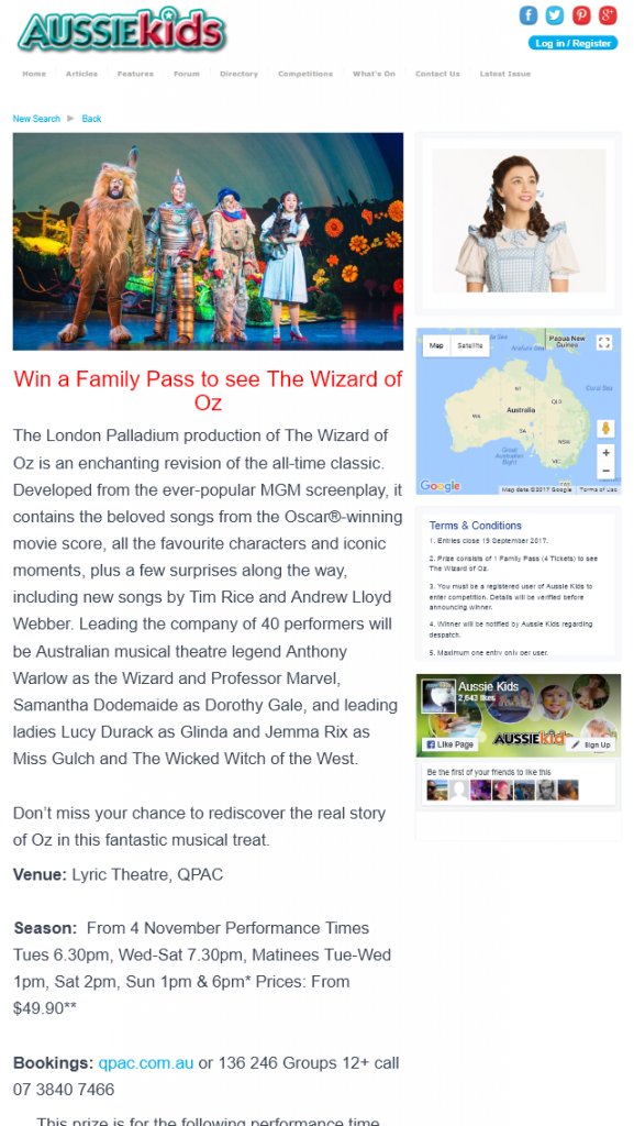 Aussie Kids – Win A Family Pass To See The Wizard Of Oz