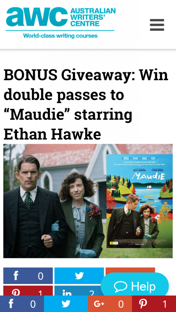 Australian Writers Centre – Win Double Passes To “maudie” Starring Ethan Hawke