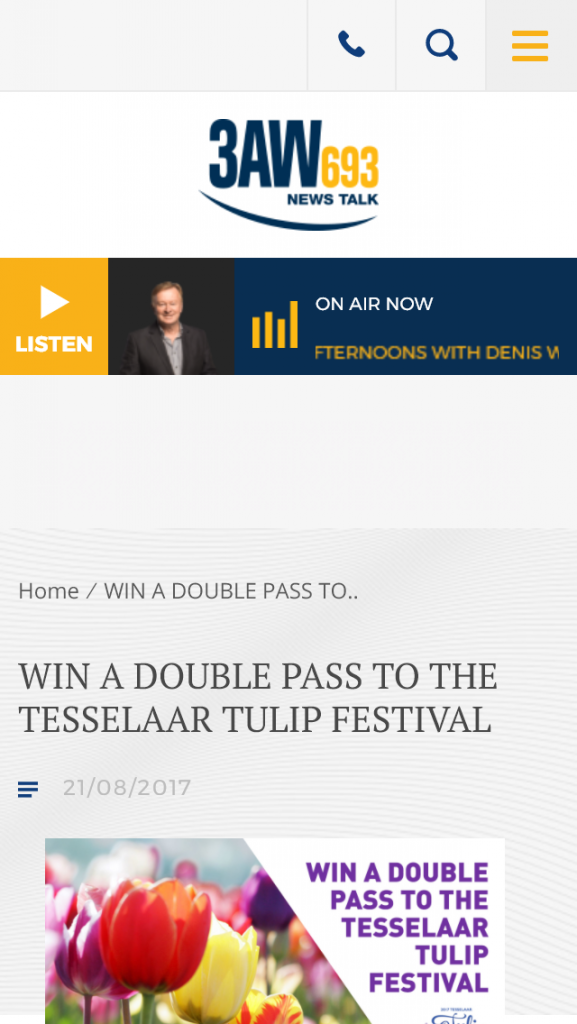 3AW – Win A Double Pass To The 64th Tesselaar Tulip Festival