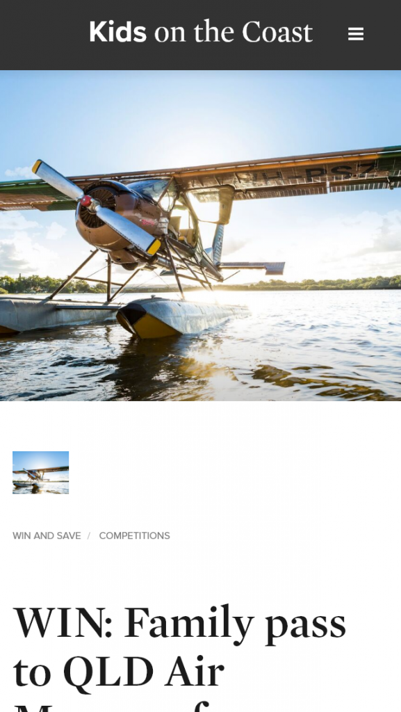 Kids in the City/ Kids on the Coast –  Win a Paradise Sea Planes Maroochy River Adventure For 2 valued at $298