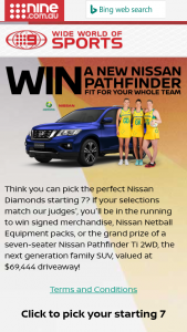 Channel Nine – Nissan – Win A Nissan Pathfinder Ti 2WD (with premium paint) (prize valued at $69,444)