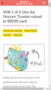 Mum’s Grapeviners – Win 1 Of 2 Una The Unicorn Trunkis Valued At $8995 Each