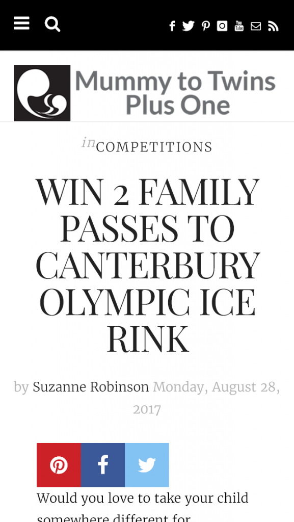 Mummy To Twins Plus One – Win 2 Family Passes To Canterbury Olympic Ice Rink