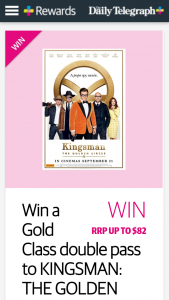 Plusrewards – Win a Double Pass so see Kingsman The Golden Circle In Gold Class Only At Event Cinemas (prize valued at $1,230)