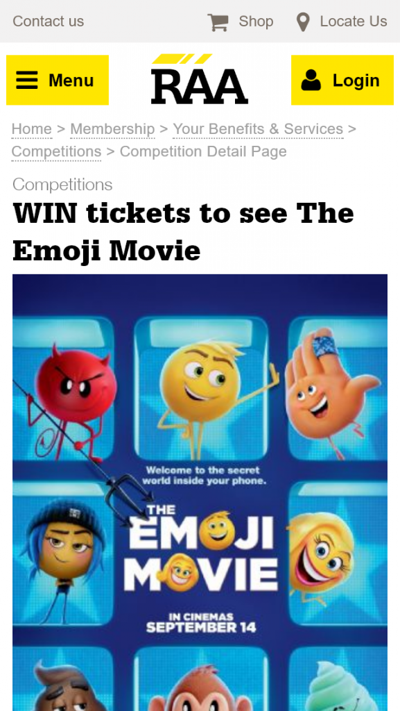 RAA  – Win 1 of 10 Family Passes to see The Emoji Movie valued at $40 each