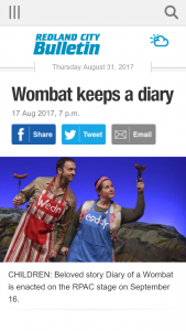 Redland City Bulletin – Win A Family Pass To Diary Of A Wombat At Redlands Performing Arts Centre (prize valued at  $72)
