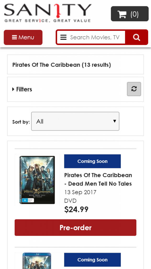 Sanity / Pirates of the Caribbean –  Win One Of 10 Signed Posters Competition (“promotion”)
