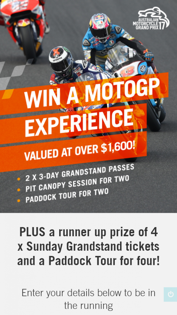 SEN – Win A Motogp Experience At Phillip Island (prize valued at  $5,130)
