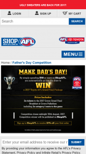 ShopAFL – Win A 2017 Toyota AFL Grand Final Package (prize valued at $3,990)