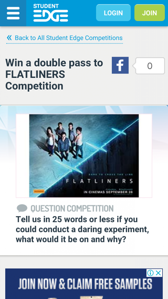 Student Edge – Win 1/40 Double Passes To Flatliners (prize valued at  $1,680)