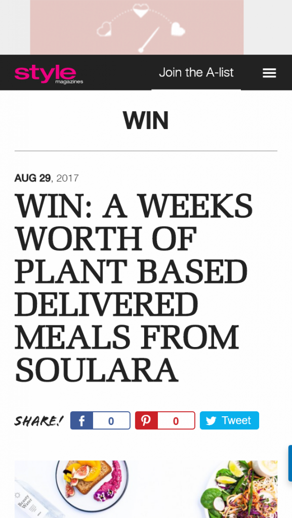 Style magazines –  Win A Weeks’ Worth Of Soulara Meal Subscriptions