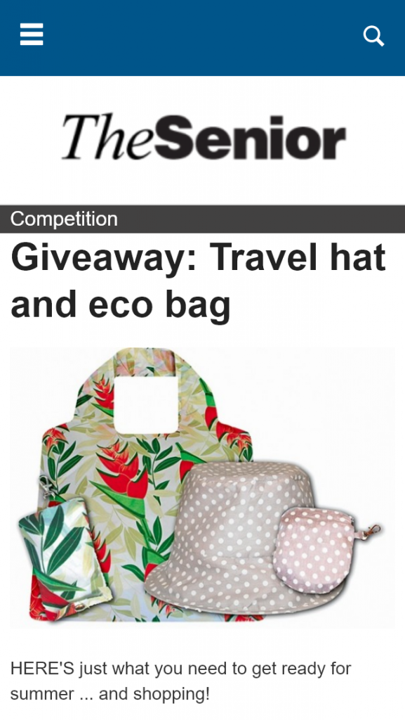 The Senior – Win a POP Travel Hat & SAKitToMe eco bag