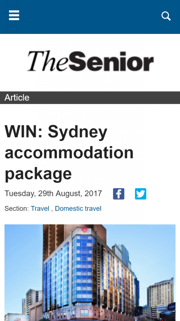 TheSenior – Win Sydney Accommodation Package (prize valued at $200)