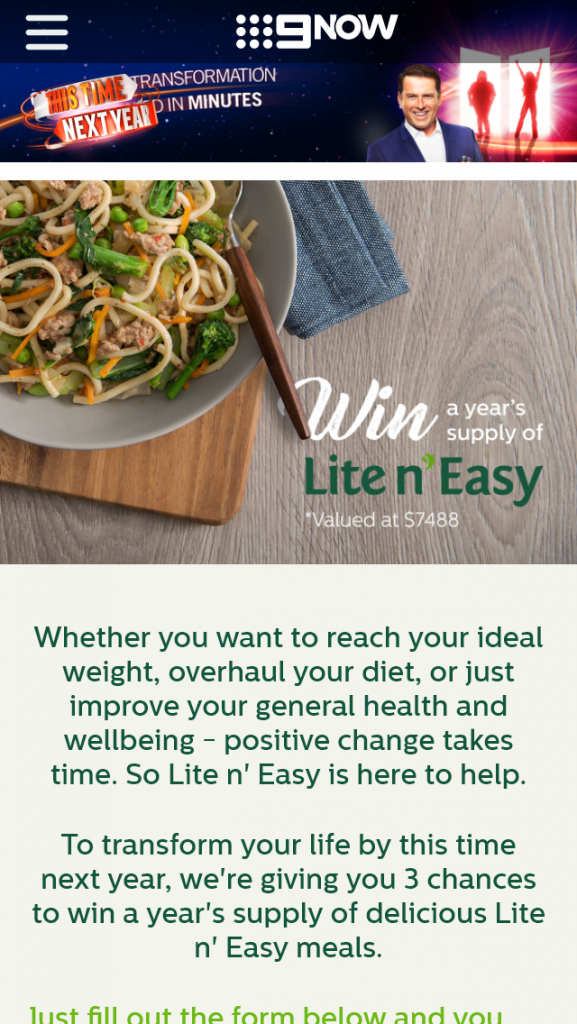 This Time Next Year/ 9Now – Win A Year’s Supply Of Delicious Lite N’ Easy Meals