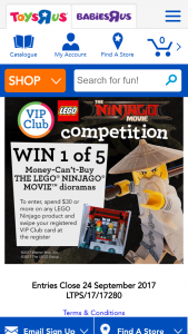 ToysRUs – Win 1 Of 5 Money-Can’t-Buy Lego The Ninjago Movie Dioramas  (prize valued at $100.00)